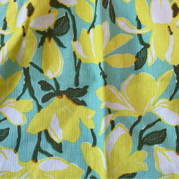 J Crew Basketweave Cotton Lined Bright Lemon Yellow Floral Mini Pockets Skirt - Picture 2 of 11